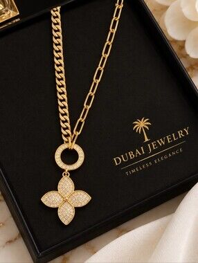22kgp Dubai Jewelry-Elegant Gold Flower Pendant Necklace